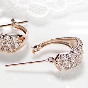 ピンクゴールド K18 PG 1ct 送料無料 1カラット フープ パヴェ pave