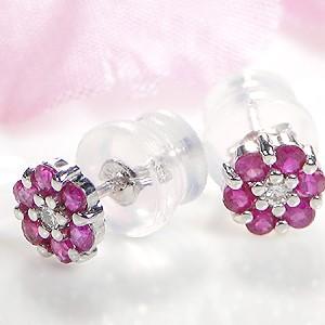 K18 WG ゴールド ダイヤモンド ダイヤ ピアス カラーストーン ルビー フラワーモチーフ 花 フラワー 可愛い 7月 誕生石 GUPE423RU |  | 01