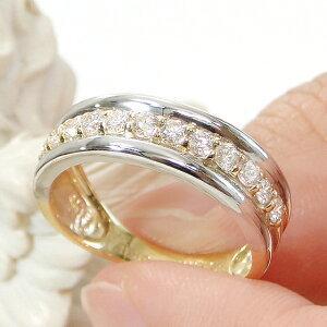 プラチナ ゴールド 2カラー 0.50ct ハーフ エタニティ ダイヤモンド リング pt900 K18YG G〜Hカラー SIクラス ダイヤ  K18 指輪 0.5ct プレゼント GUR1056の画像