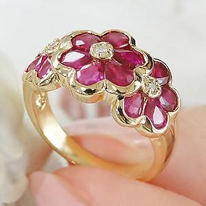 オンライン限定商品 花 ダイヤ ダイヤモンド ルビー カラーストーン リング 指輪 ゴールド Yg K18 フラワー Gur1073 誕生石 7月 指輪 サイズ 18 Oroagri Eu