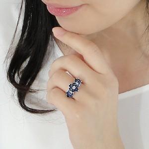 K18 WG ゴールド ダイヤモンド ダイヤ 指輪 リング カラーストーン ブルーサファイア サファイア 花 フラワー 9月 4月 誕生石 GUR1127SAの画像
