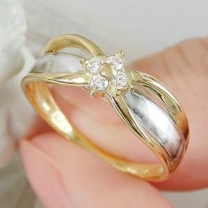 pt900 18k YG ダイヤモンド コンビ リング 指輪 ダイヤ X 0.16ct