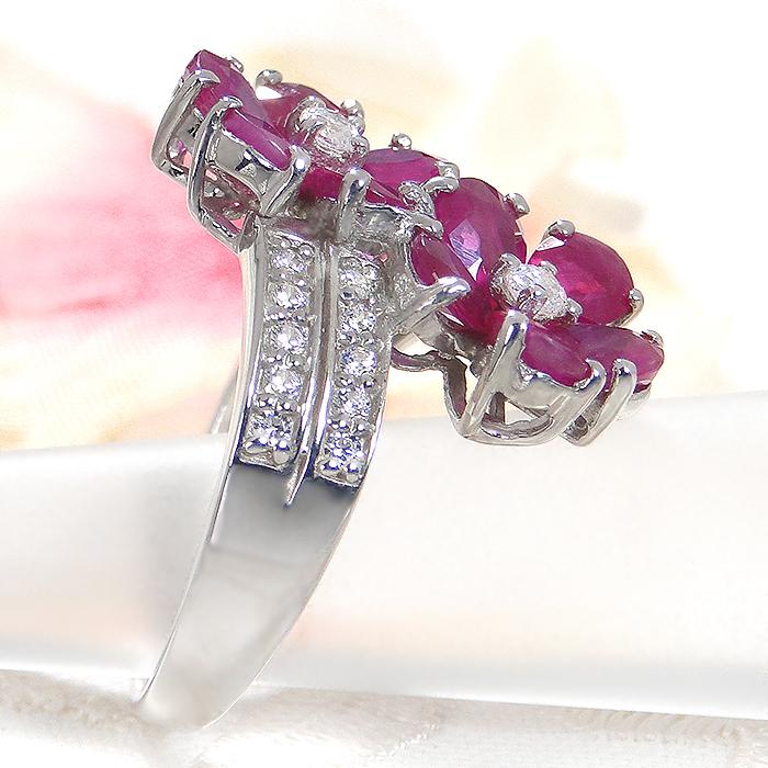 Pt900 フラワーモチーフ ルビー ダイヤモンド リング 送料無料 指輪