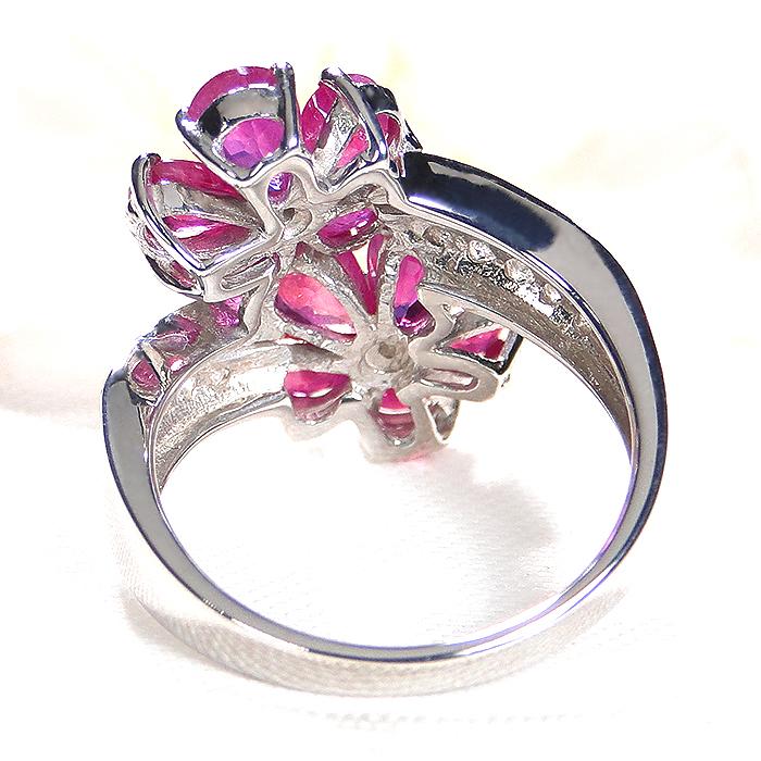 Pt900 フラワーモチーフ ルビー ダイヤモンド リング 送料無料 指輪