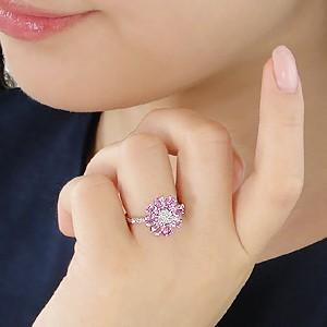 K18 WG ゴールド ダイヤモンド ダイヤ カラーストーン サファイア ピンクサファイア 大粒 豪華 フラワー 花 9月 誕生石 GUR1263の画像
