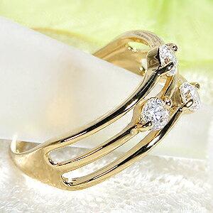 K18YG 0.50ct ダイヤモンド リング 18金 イエロー ゴールド ダイアモンド 18k 3石 スリーストーン 0.5カラット ３連 3列 3粒 幅広 指輪 ギフト GUR1307の画像
