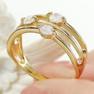 K18YG 0.50ct ダイヤモンド リング 18金 イエロー ゴールド ダイアモンド 18k 3石 スリーストーン 0.5カラット ３連 3列 3粒 幅広 指輪 ギフト GUR1307の画像