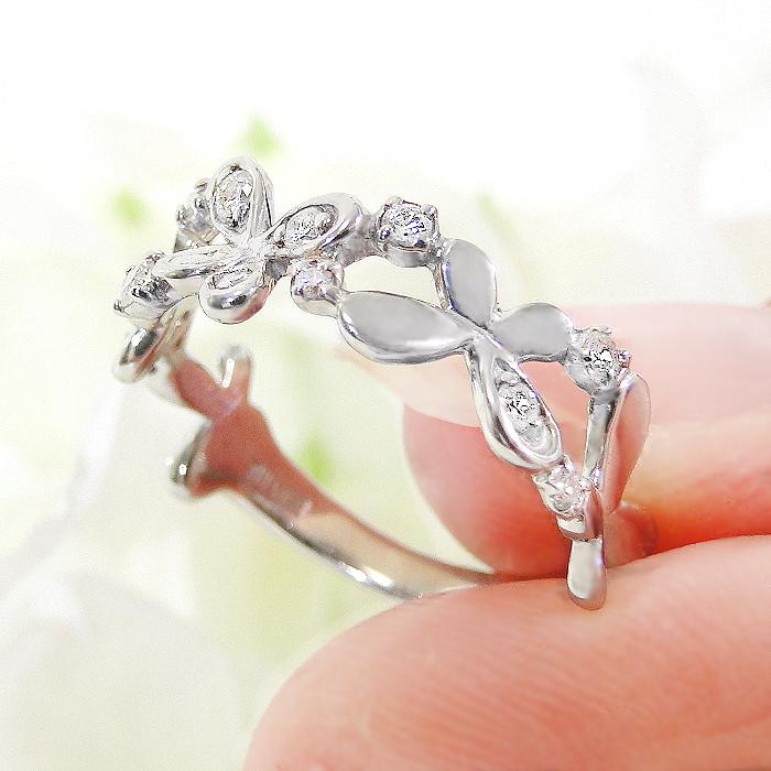 Pt900 0.2ct ダイヤモンド バタフライ リング 送料無料 レディース 指輪 リング プラチナ Hカラー ＳIクラス 蝶々 ちょうちょ 4月 誕生石 お守り GUR1501-Ptの画像