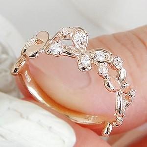 ダイヤモンドリング リング 指輪 ダイヤモンド ダイヤ 蝶 ちょうちょ ゴールド 18k 18金 PG バタフライ GUR1501PGの画像