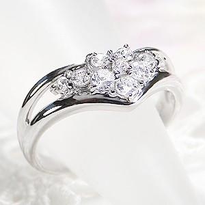 pt900 プラチナ ダイヤモンド ダイヤ 指輪 リング アニバーサリー テンダイヤモンド 10粒 10石 フラワー 花 0.5ct 10年目 V字 上品 GUR771の画像