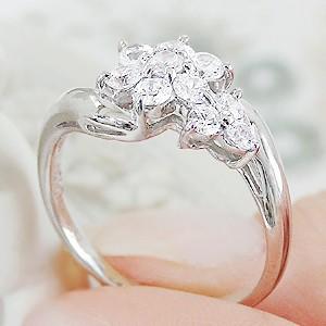 pt900 プラチナ ダイヤモンド ダイヤ 指輪 リング アニバーサリー テンダイヤモンド 10石 10粒 上品 ウエーブ 花 フラワー 0.5ct GUR787の画像