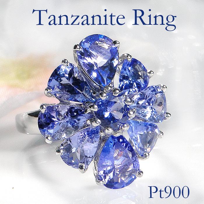 未使用品 pt900 天然タンザナイト ダイヤモンド リング Pt900 タンザナイト リング ジュエリー アクセサリー レディース 青