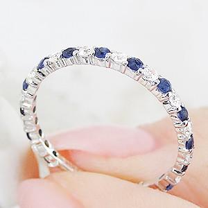 K18 WG ゴールド ダイヤモンド ダイヤ 指輪 リング カラーストーン サファイア エタニティ ライン 誕生石 9月 18k 18金 GUR872-SAの画像