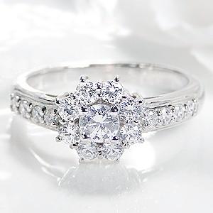 pt900 プラチナ ダイヤモンド ダイヤ 指輪 リング エレガンス フラワー 花 Hカラー SIクラス 0.7ct GUR876の画像