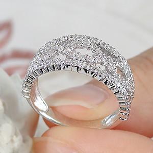 K18 WG ゴールド ダイヤモンド ダイヤ 指輪 リング 1.0ct 1カラット 80粒 エレガンス 幅広 GUR879の画像