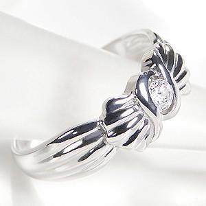 pt900 プラチナ ダイヤモンド ダイヤ 指輪 リング 0.1ct 一粒 シェル リボン 誕生石 4月 GUR905の画像