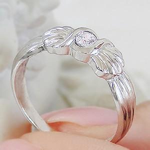pt900 プラチナ ダイヤモンド ダイヤ 指輪 リング 0.1ct 一粒 シェル リボン 誕生石 4月 GUR905の画像