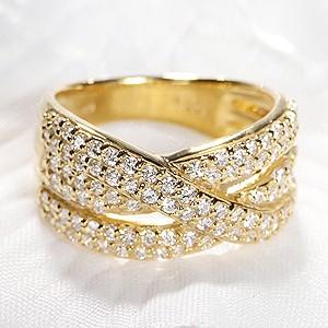 K18 YG ゴールド 指輪 リング ダイヤモンド ダイヤ パヴェ 1.0ct 1カラット エタニティ Xライン クロス 大ぶり GUR957-K18 | 