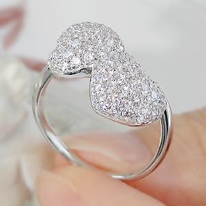 pt900 プラチナ ダイヤモンド ダイヤ 指輪 リング パヴェ 1カラット 1.0ct 豪華 ウェーブ ハート ハートモチーフ GUR997の画像