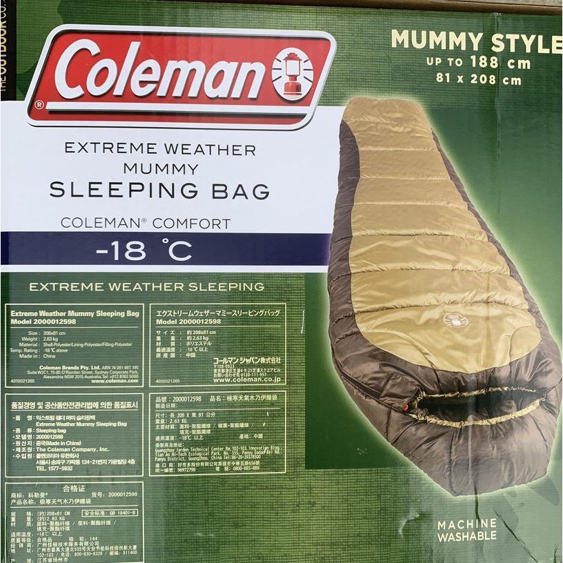 コールマン 寝袋　緑　耐寒−18度対応　スリーピングバッグ 大人用Coleman SLEEPING BAG　エクストリーム　ウェダー　マミー型 シュラフ　送料無料｜good-mam88｜02