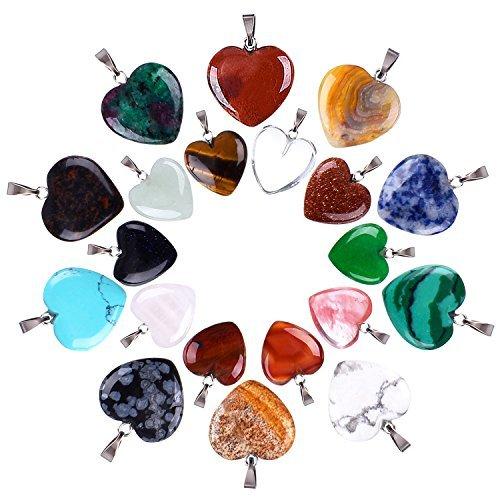 Outus 20 Pieces Heart Shape Stone Pendants Chakra Beads DIY Crystal Charms,