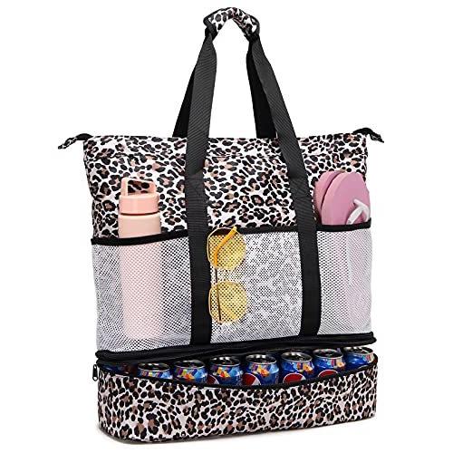 ビーチバッグ レディース 防水 サンドプルーフ ビーチトートバッグ クーラートップジッパー付き 大型トート ビーチプール 旅行用 日常用 並行輸入