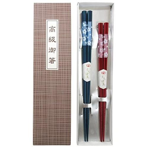 AOBA 日本製木製箸 再利用可 2組 ギフトボックス 桜 青と赤 食洗機対応 花吹 日本製 /手作り 並行輸入