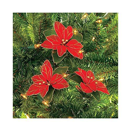 【超特価】 Poinsettia Glitter Red 12 of Pack Christmas 並行輸入 Ex Fun by Ornaments Tree 室内装飾