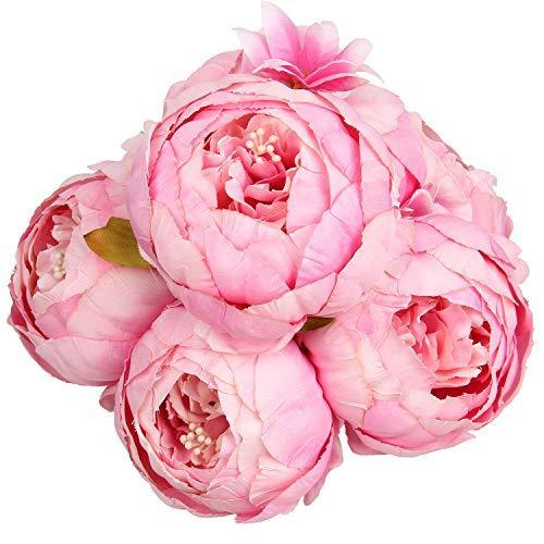 Flojery シルク牡丹ブーケ ヴィンテージ人工牡丹の花 ホームウェディングパーティーの装飾用 1個、スプリングローズピンク 並行輸入