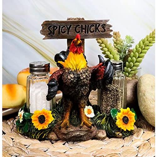 Ebrosギフトホット&スパイシーChicks Sign Roosterガラス塩コショウ入れホルダーFigurine 6? H Chi 並行輸入