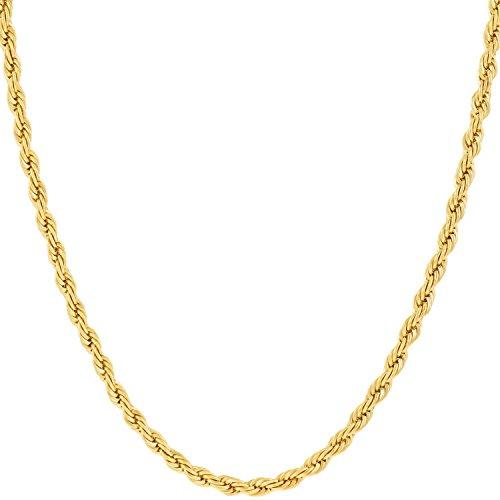 Lifetime Jewelry ゴールドロープチェーン 2mm ファッションジュエリーネックレス 本物の24Kで覆った半貴石金属 変色 並行