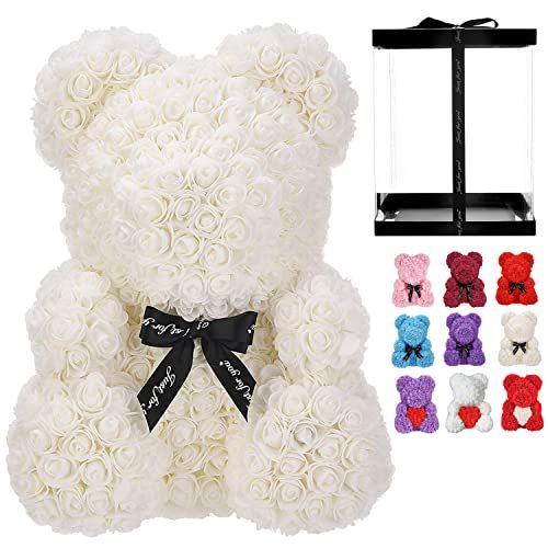 大きなバラの熊 16インチ バラのテディベア ハンドメイド 完全に組み立てられた造花のバラ 女性、クリスマス、バレンタインデー、誕生日、 並行輸入