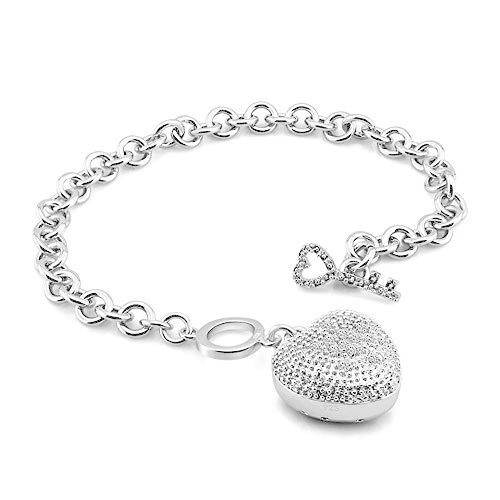 Dankadi レディース 925スターリングシルバーブレスレット ファインジュエリー 輝くハートブレスレット ソリッドシルバーアクセサ 並行輸入