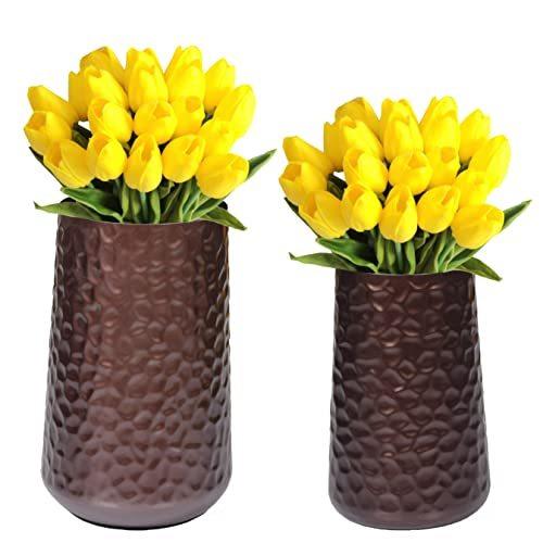 Uniquewiseブラウン 素朴な鉄の花 植物 センターピース ハンマー花瓶 2個セット 並行輸入