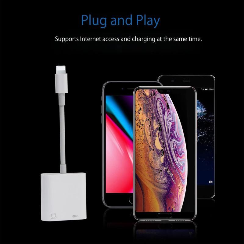 Lightning〜イーサネット用 アダプター [Apple(アップル) MFi認証] 2イン1 RJ45 イーサネット LANネットワーク