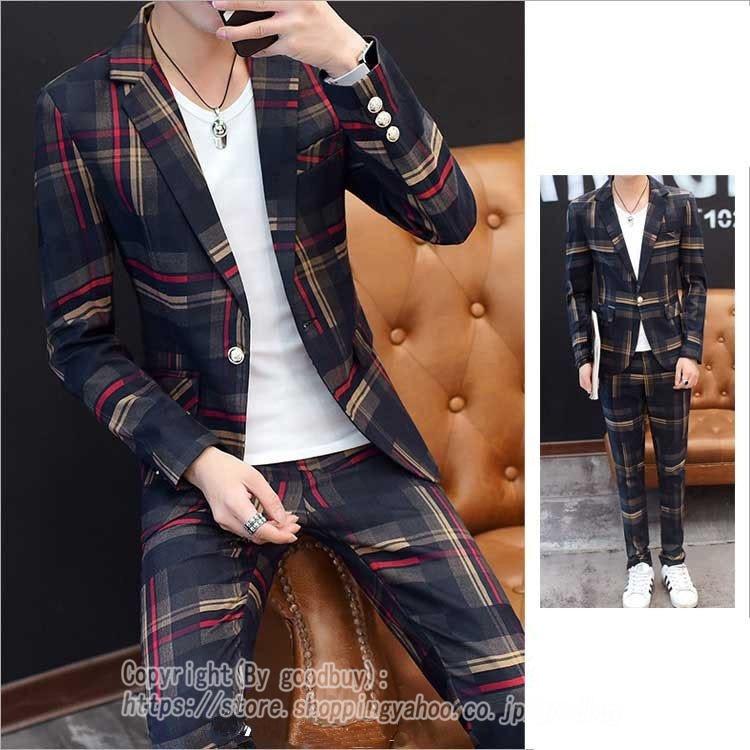 数量限定価格 秋 ビジネススーツ セットアップ メンズ カジュアルスーツ 新作 ストライプ ジャケット 紳士 カジュアル 2点セット テーラードジャケット その他トップス サイズ M Proksi Si