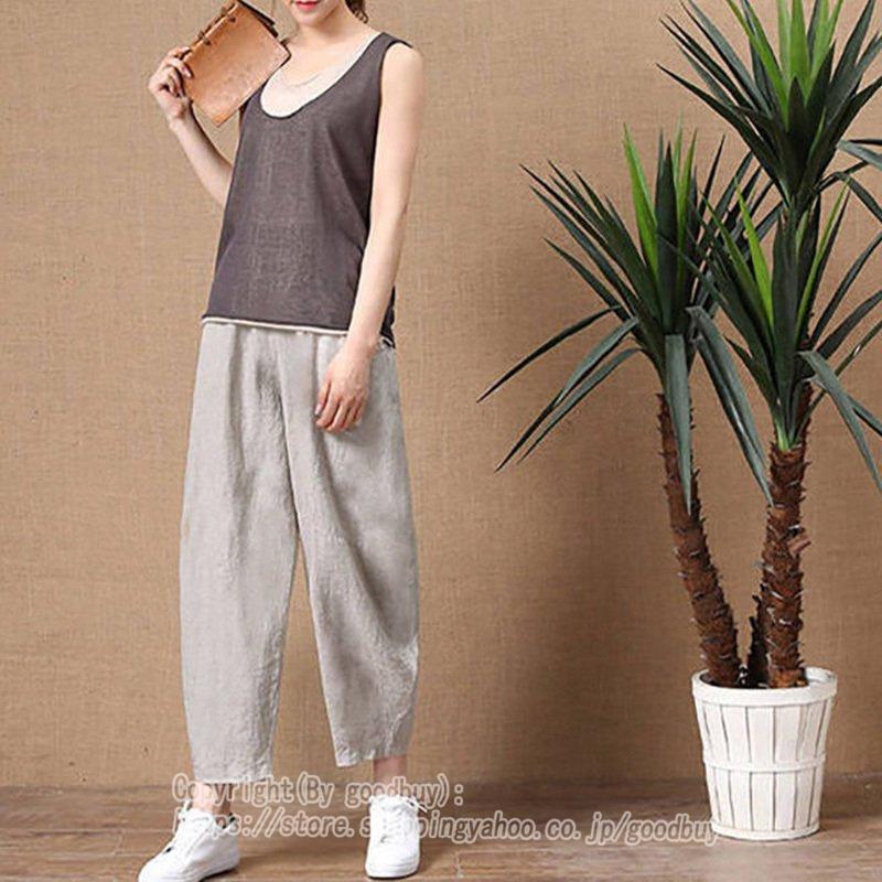 サルエルパンツ レディース パンツ 麻綿パンツ カジュアルパンツ ロング丈 無地 春夏 ボトムス 美脚 おしゃれ カジュアル 夏物30代 40代 50代 ファッション Sale