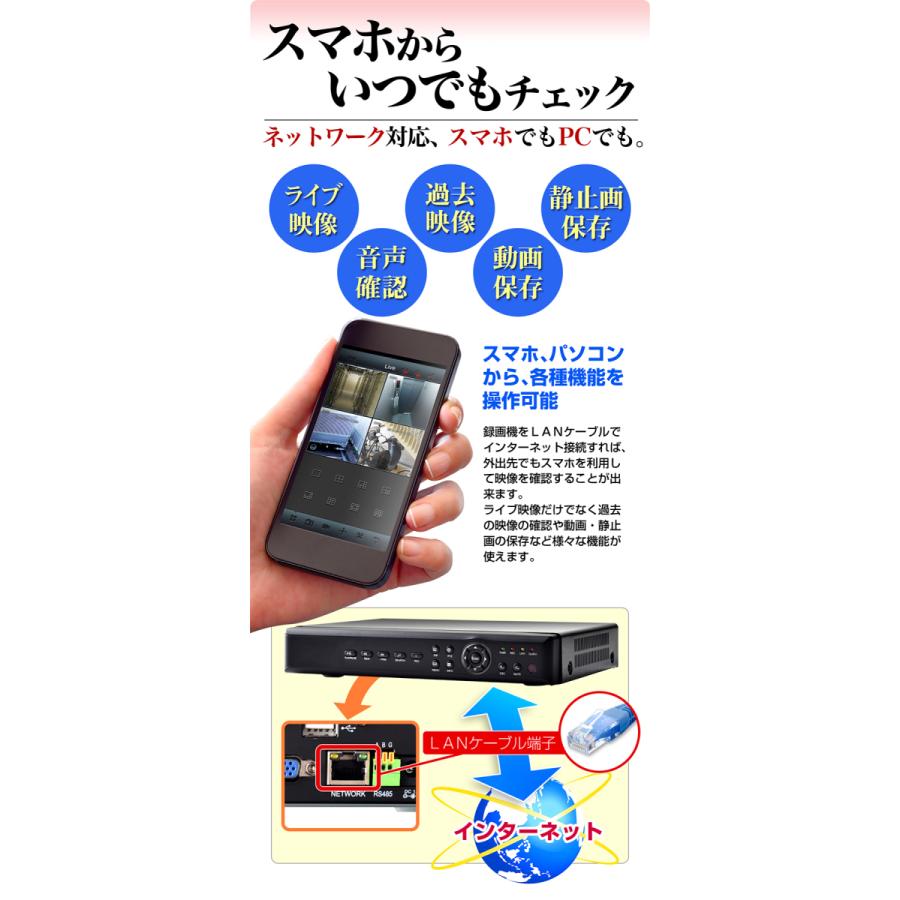 防犯カメラ 200万画素 AHD 有線 屋外 録画 監視カメラ 4台 セット