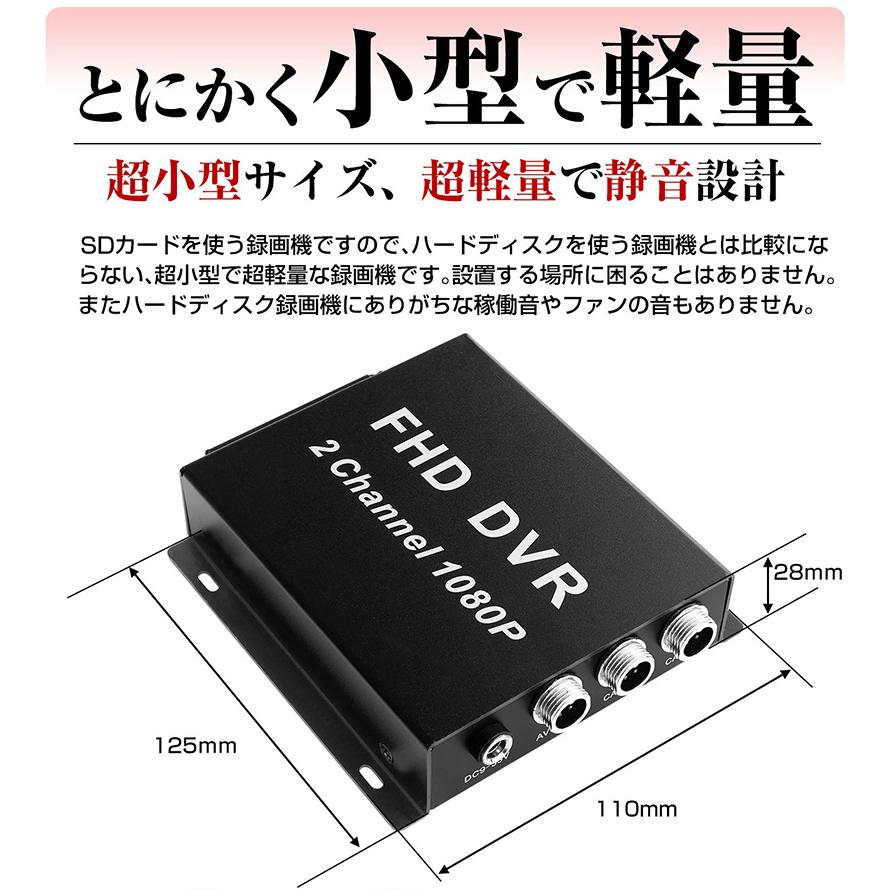 2チャンネル 録画機 SDカード録画 wifi無し SDカード 録画 AHD 1080P
