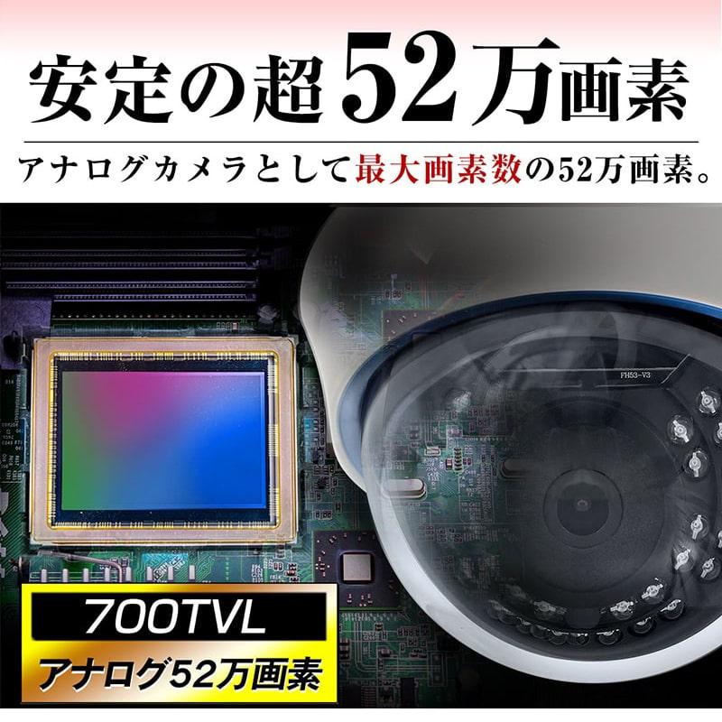 防犯カメラ アナログ 信号 52万画素 監視カメラ 3.6mm 屋内 ドーム