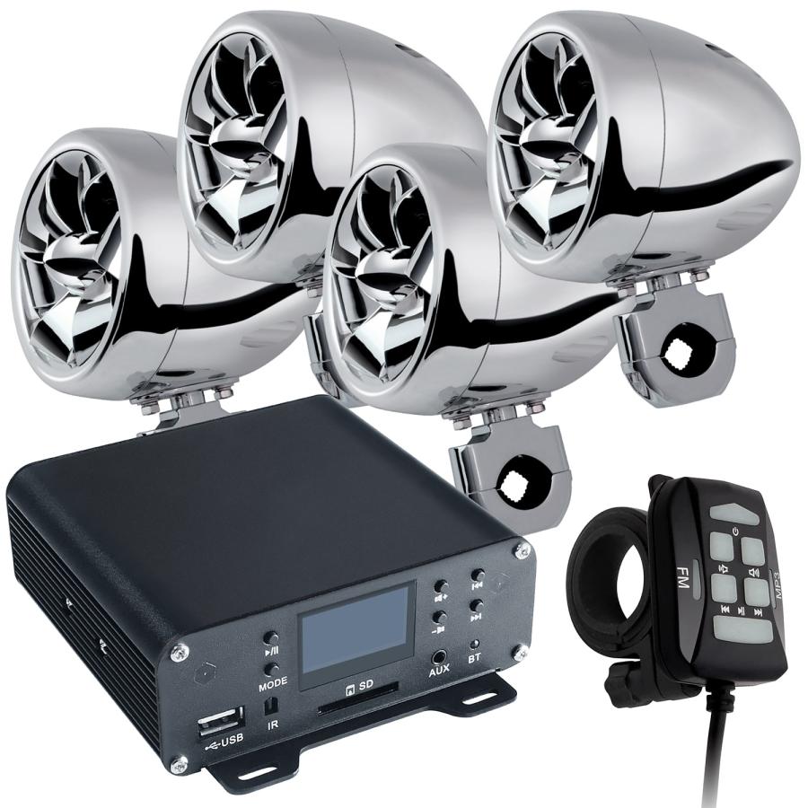 バイク オーディオ 防水 スピーカー 4台 4ch 1000W スマホ