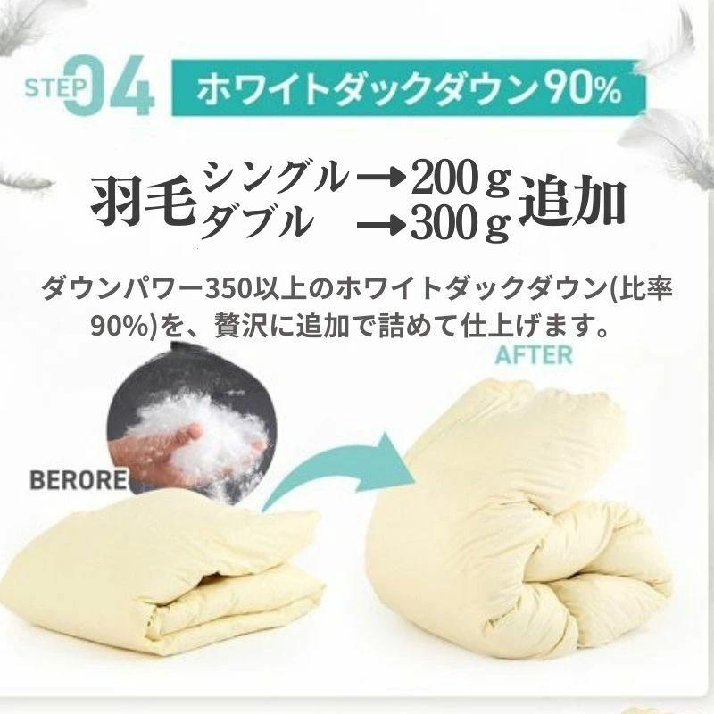 往復送料無料 羽毛布団リフォーム シングル 打ち直し 足し羽毛ホワイト
