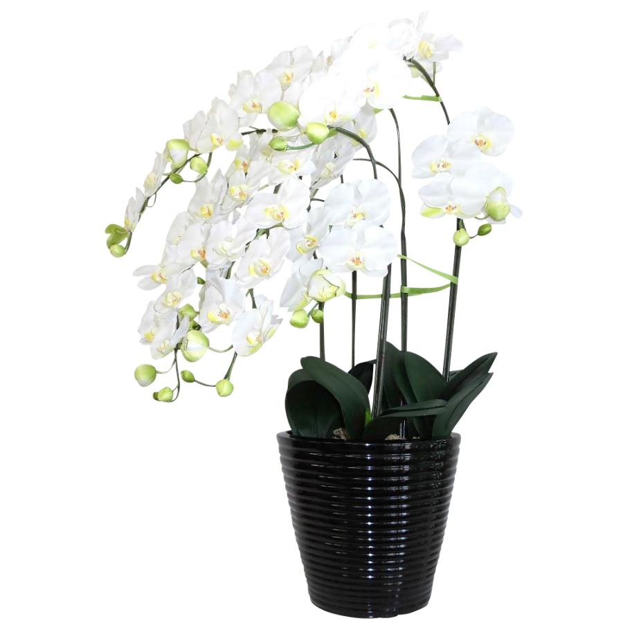 造花の胡蝶蘭 トラッド鉢植 L(大)サイズ-5本立 /白(リップ黄) 光触媒 空気清浄 アートフラワーの画像