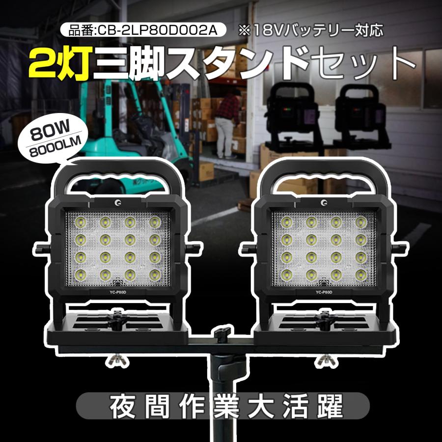 GOODGOODS ライト2点スタンドセット LED投光器 80W 10000lm 18V GOODGOODS ライト2点スタンドセット LED投光器 80W 10000lm 18V