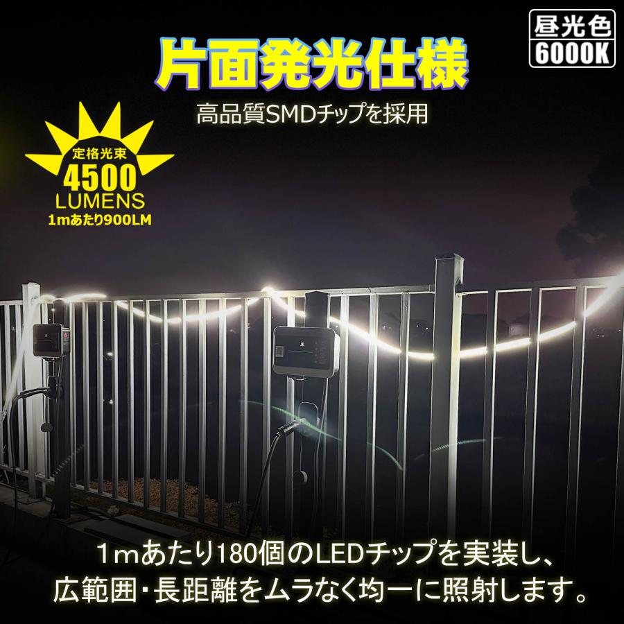 10m LEDロープライト 片面発光 60W 4500LM 100V 電源コード 防水 IP65 耐衝撃 IK10 チューブライト 業務用 投光器 ガレージ 夜間作業 道路工事 CB-2S5M-90V | GOODGOODS | 02
