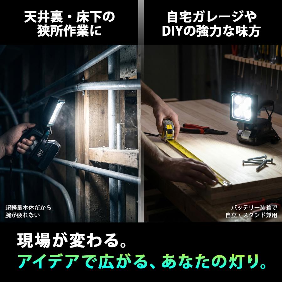 二個セット LED投光器 15W 2200lm 明るい マキタ 18V バッテリー 互換 軽量 小型 作業灯 LED 工事用 照明 ガレージ 電気工事 防災 停電対策 一年保証 YC-T01Aの画像