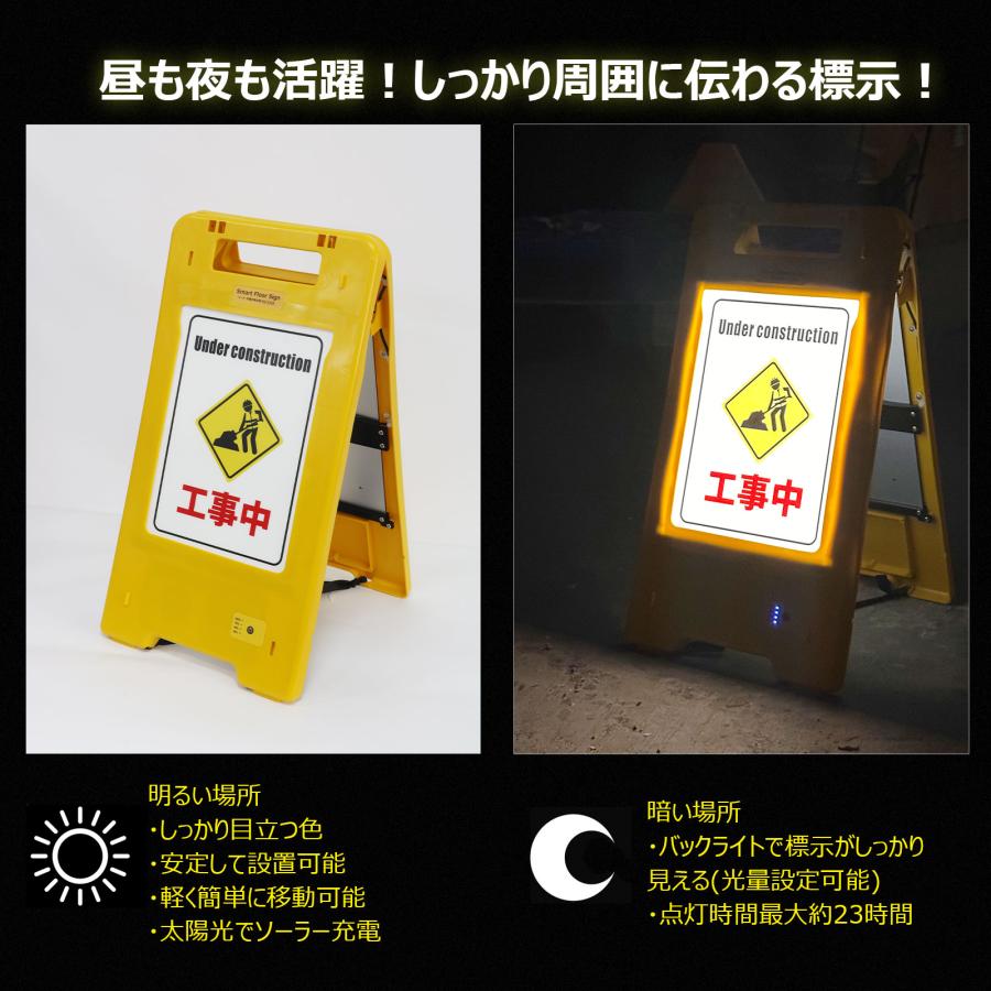 4個セット 新発売 GOODGOODS LED発光A型標示板 ソ-ラ- 充電式 3種プレ-ト 屋外 防水 IP54 USB LED看板 夜間作業中 交通標識 工事中 作業用 LEDライト KG-SJ3Aの画像