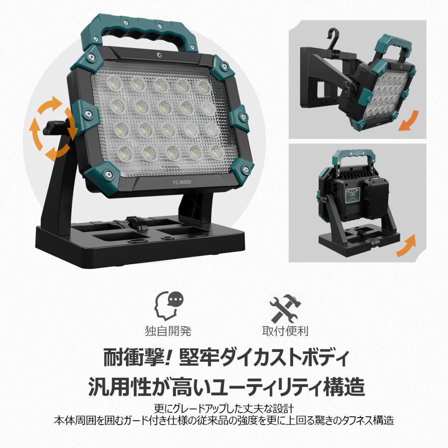 【セット】 LED投光器 三脚スタンド 100W 10000lm 18Vバッテリー マキタ社バッテリー対応 バッテリー交換 爆光 携帯型 現場工事 一年保証 YC-M90D JD-002Aの画像