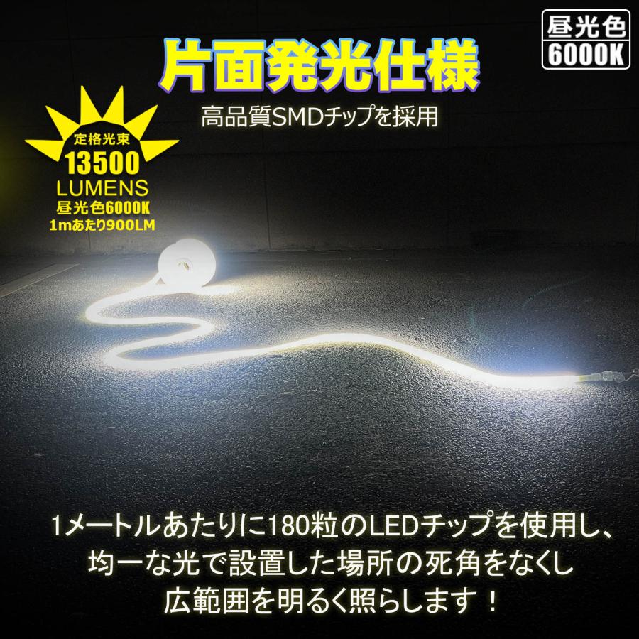 セット LED ロープライト 20m 片面発光 180W 13500LM 100V 電源コード 防水 IP65 耐衝撃 IK10 チューブライト 投光器 夜間作業 道路工事 CB-S15MS5M-90V | GOODGOODS | 02