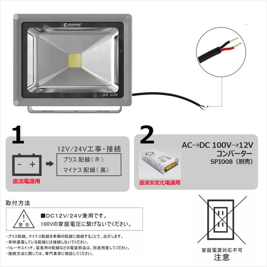 グッドグッズ 6個セット LED 投光器 作業灯 直流12/24V 20W 2200LM  昼白色 照射角度120° ワークライト  集魚灯 路肩灯 IP65 防水 照明 DC20W｜goodgoods-1｜07